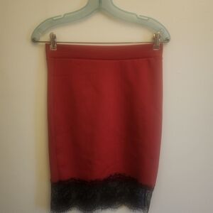 BONGO Red and Black Midi Pencil Skirt